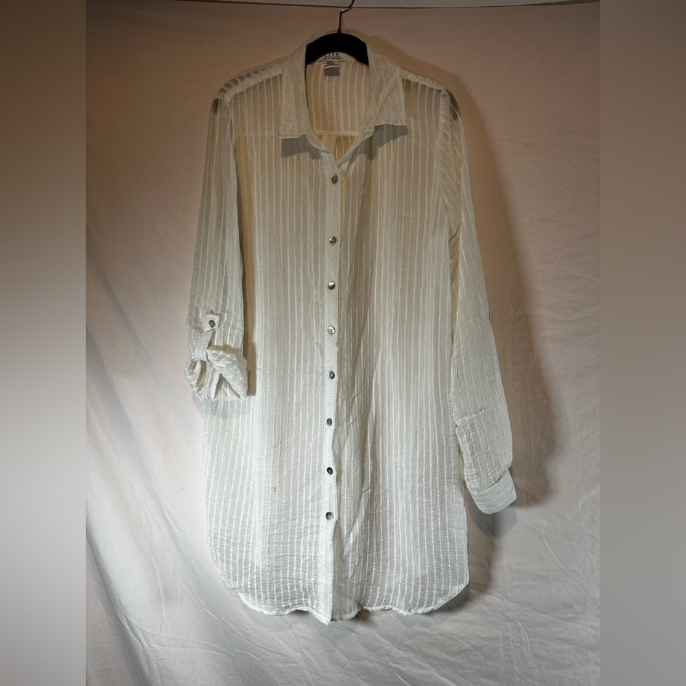 Boho Sheer White Women's Swim Coverup by L.I.F.E. Love is for eternity Siez XL